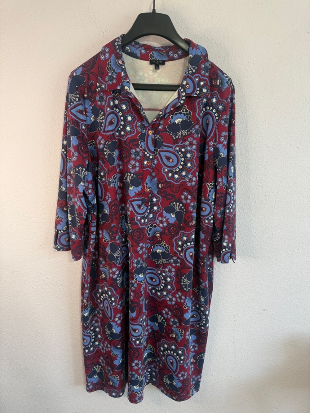 Talbots Burgundy Paisley 3/4 Sleeve Shirt Dress Size 2X